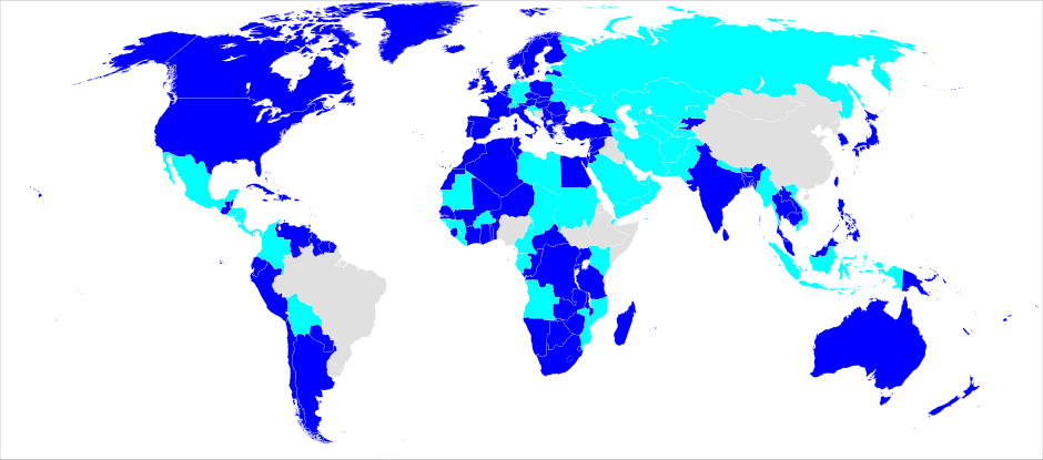 מפת המדינות המכירות ברישיון הנהיגה הבינלאומי