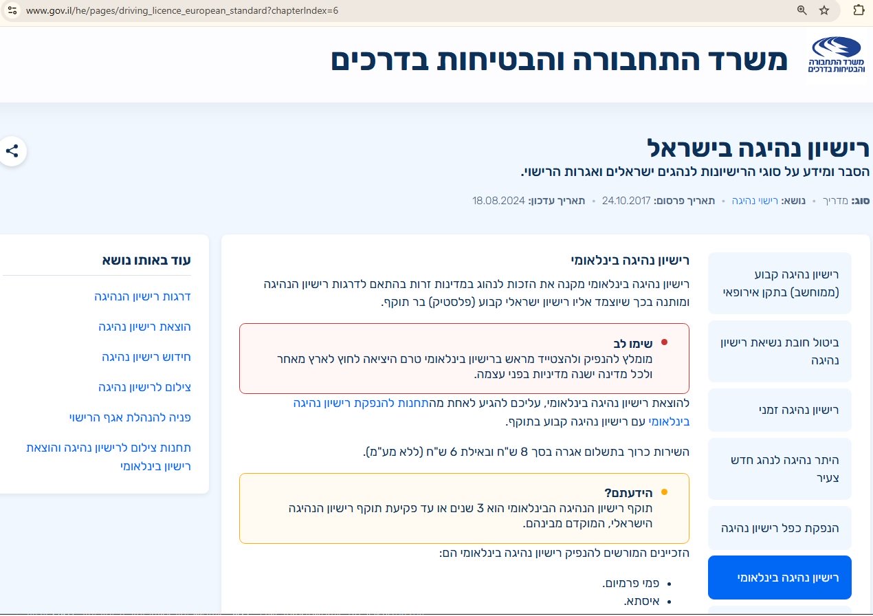 עמדת משרד התחבורה כפי שמפורסמת באתר נכון לאוגוסט 2024