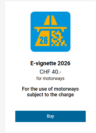 מדבקת כבישי אגרה דיגיטלית של שוויץ - וינייטה לשנת 2026